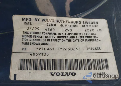 2000 Volvo V70 Se из США, поврежденный, VIN YV1LW61J7Y2650265